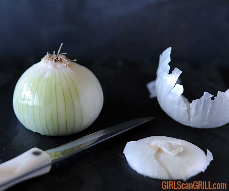 onion root up with top sliced off