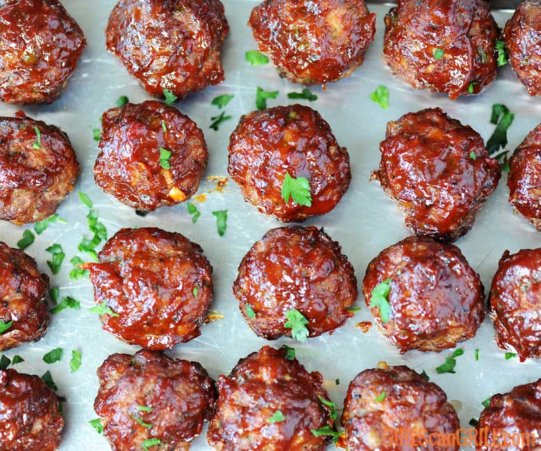 tray of meatballs sprinkled with parsley