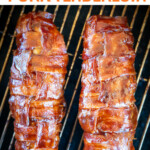 Smoked bacon-wrapped pork tenderloin.