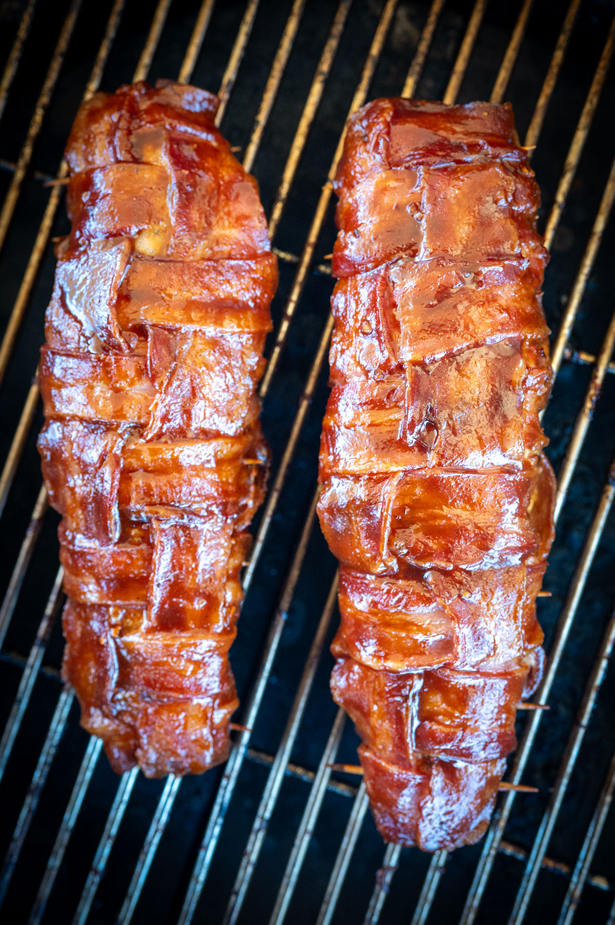 Smoked bacon-wrapped pork tenderloin. 