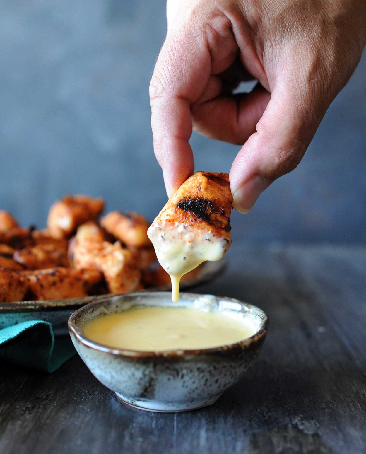 Grilled Chick-Fil-A Nuggets dipped in honey mustard