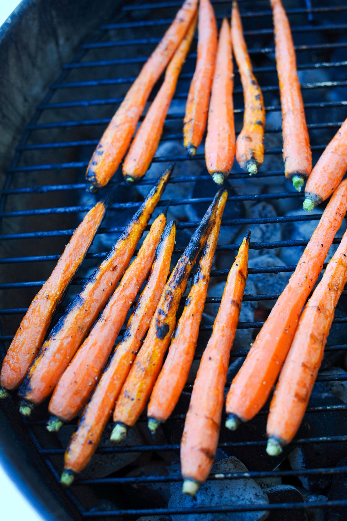 Carrots charred on grill.