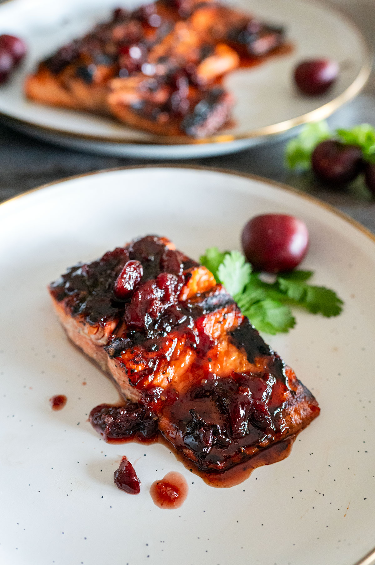 Grilled Salmon with Cherry Glaze.