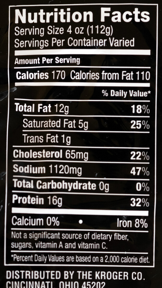 nutrition label of brisket point.