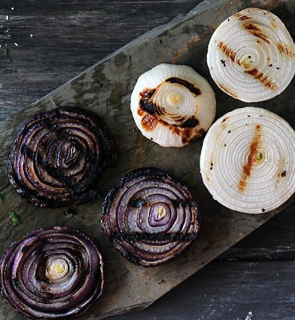 Grilled Onions on slate platter