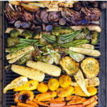 rainbow of grilled vegetables on a grill.