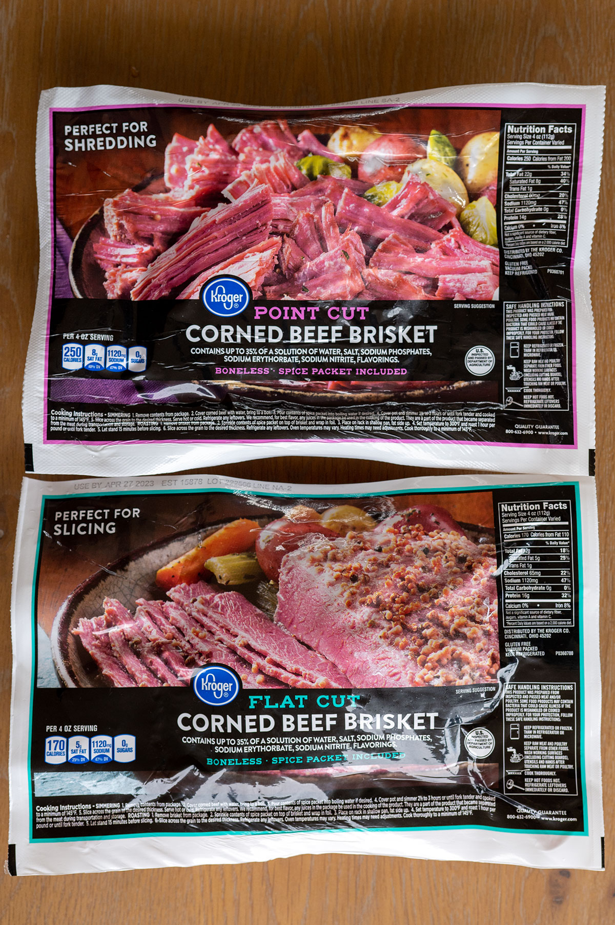 Package of corned beef brisket flat and point.