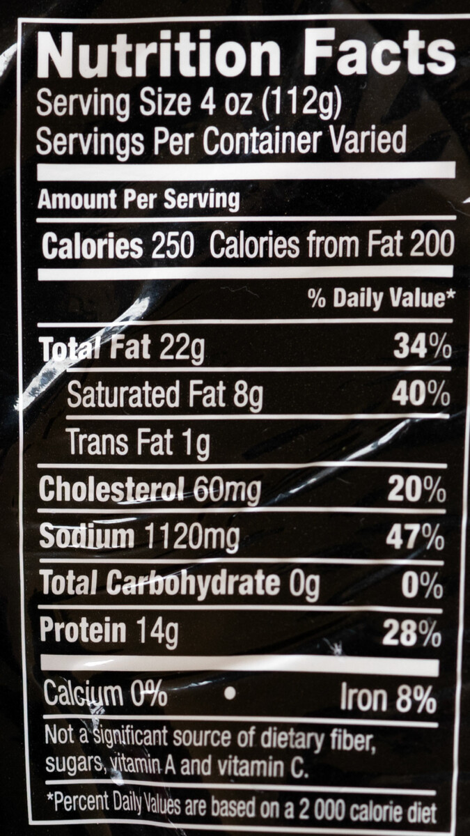 nutrition label of brisket flat.
