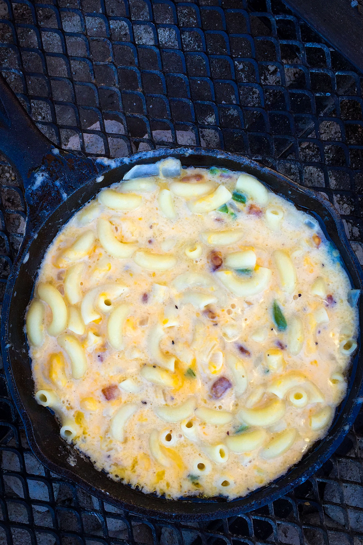 Creamy campfire skillet mac and cheese.