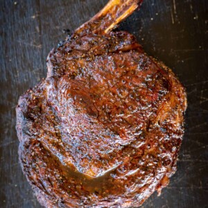 reverse seared cowboy ribeye steak.