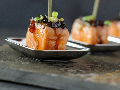 Bourbon-Glazed Salmon Appetizer - Girls Can Grill