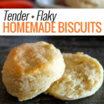 homemade biscuit split in half to show how tender it is.
