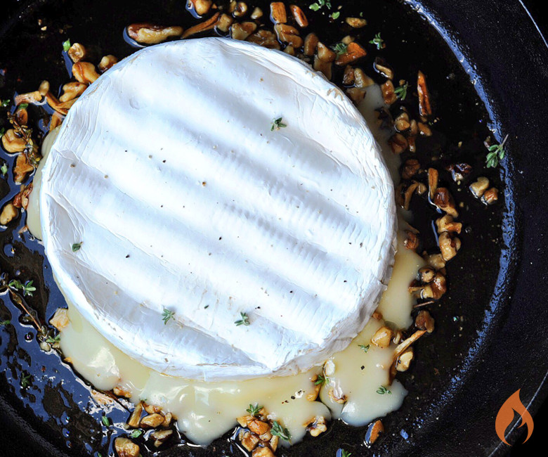 Skillet Brie Dip with Maple Walnut Sauce
