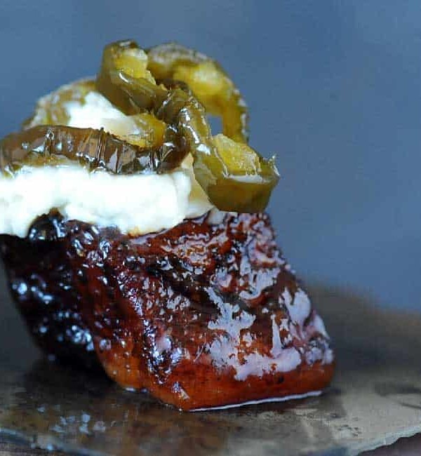 smoked pork belly nugget topped with cream cheese jalapeno