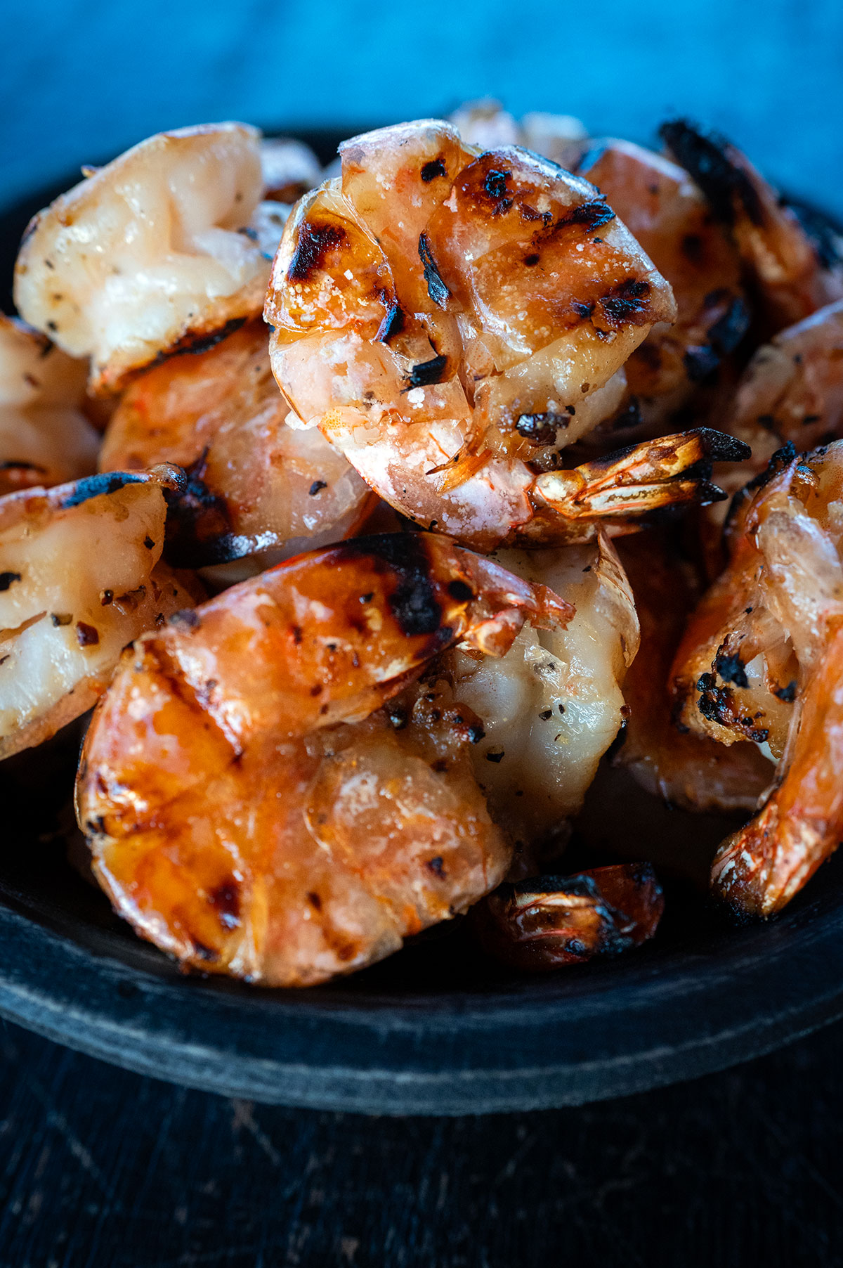Bowl of grilled shrimp.