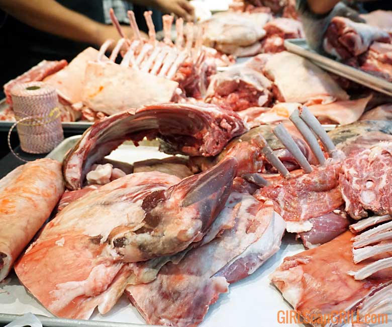 table of butchered lamb cuts