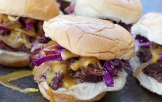 lamb slider with red cabbage and mustard sauce
