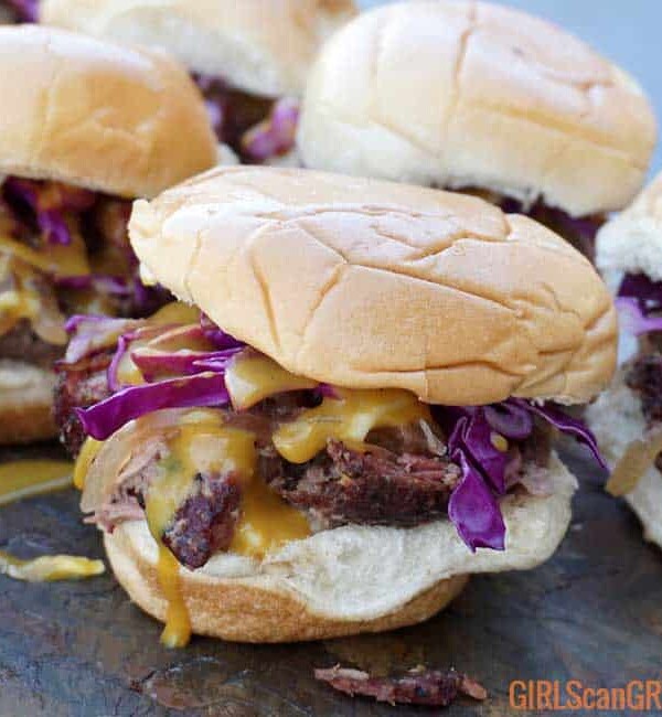 lamb slider with red cabbage and mustard sauce