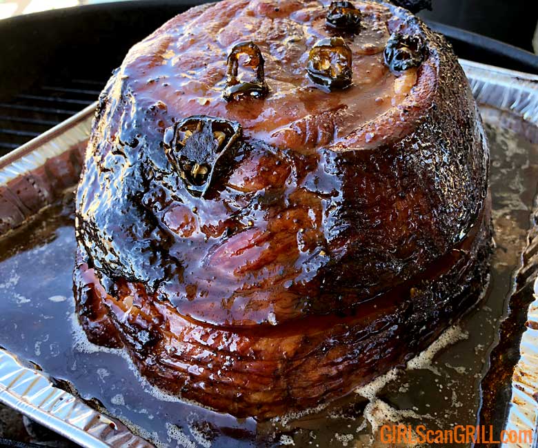 glazed spiral sliced ham on grill