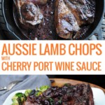 lamb chops in skillet with cherry port wine sauce
