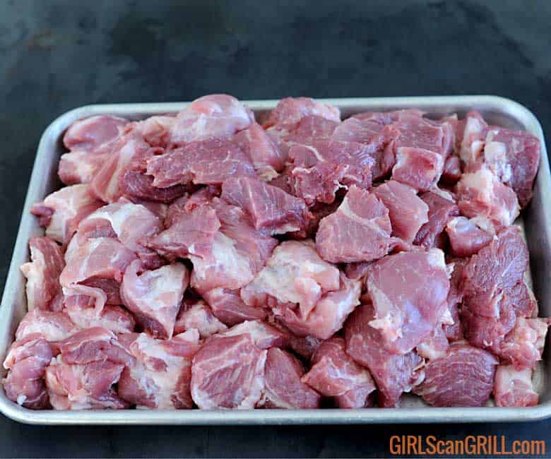 sheet pan with cubed pork