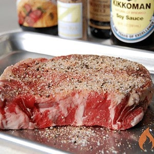 steak with ribeye rub applied.