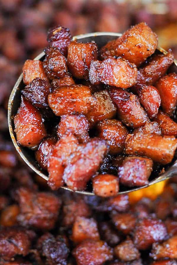 spoonful of candied pork belly.