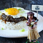 loco moco: beef patty on rice with fried egg.