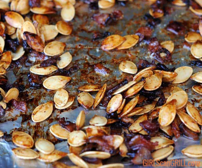 smoked bacon pumpkin seeds on foil