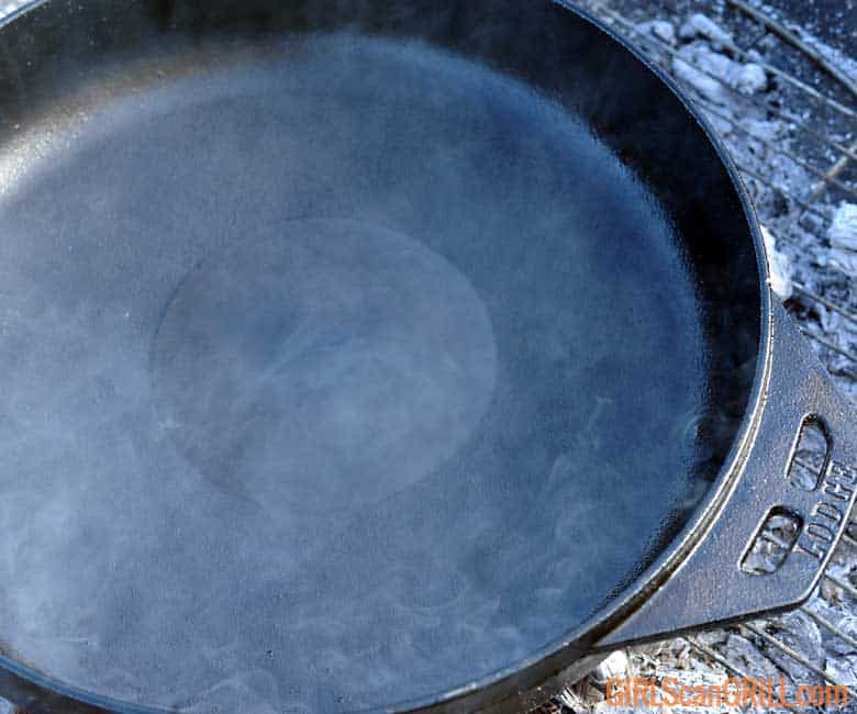 oil in hot cast iron skillet