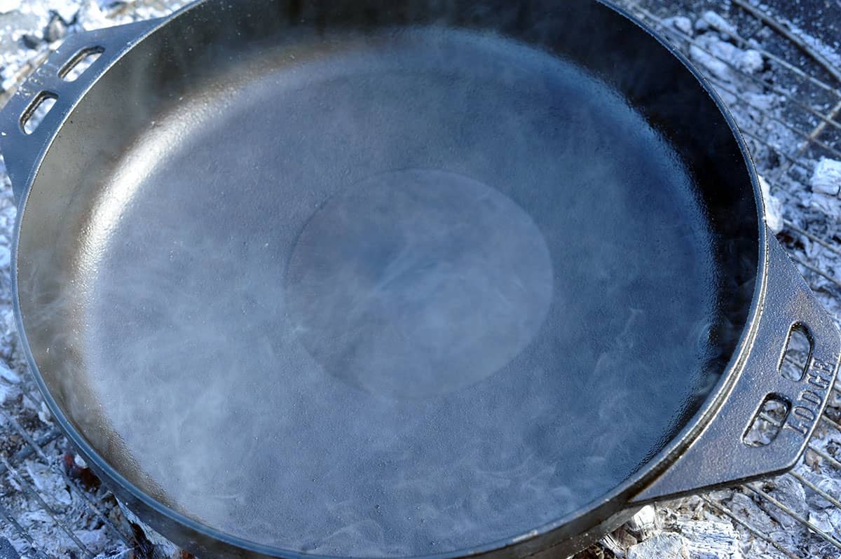 oil heating in wok.