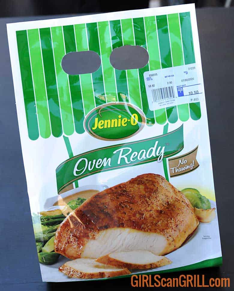 green and white packaging with turkey picture on it.