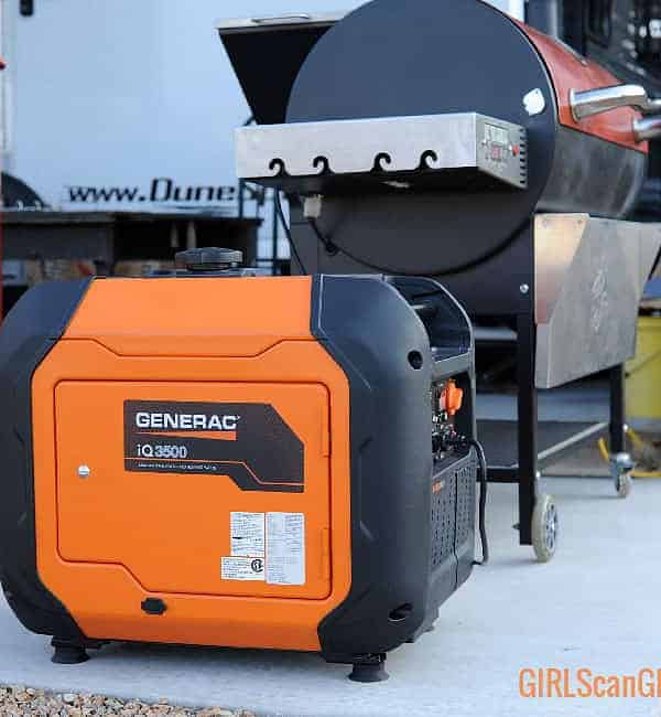 orange generator near pellet grill