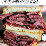 chuck roast pastrami sandwich double stacked.