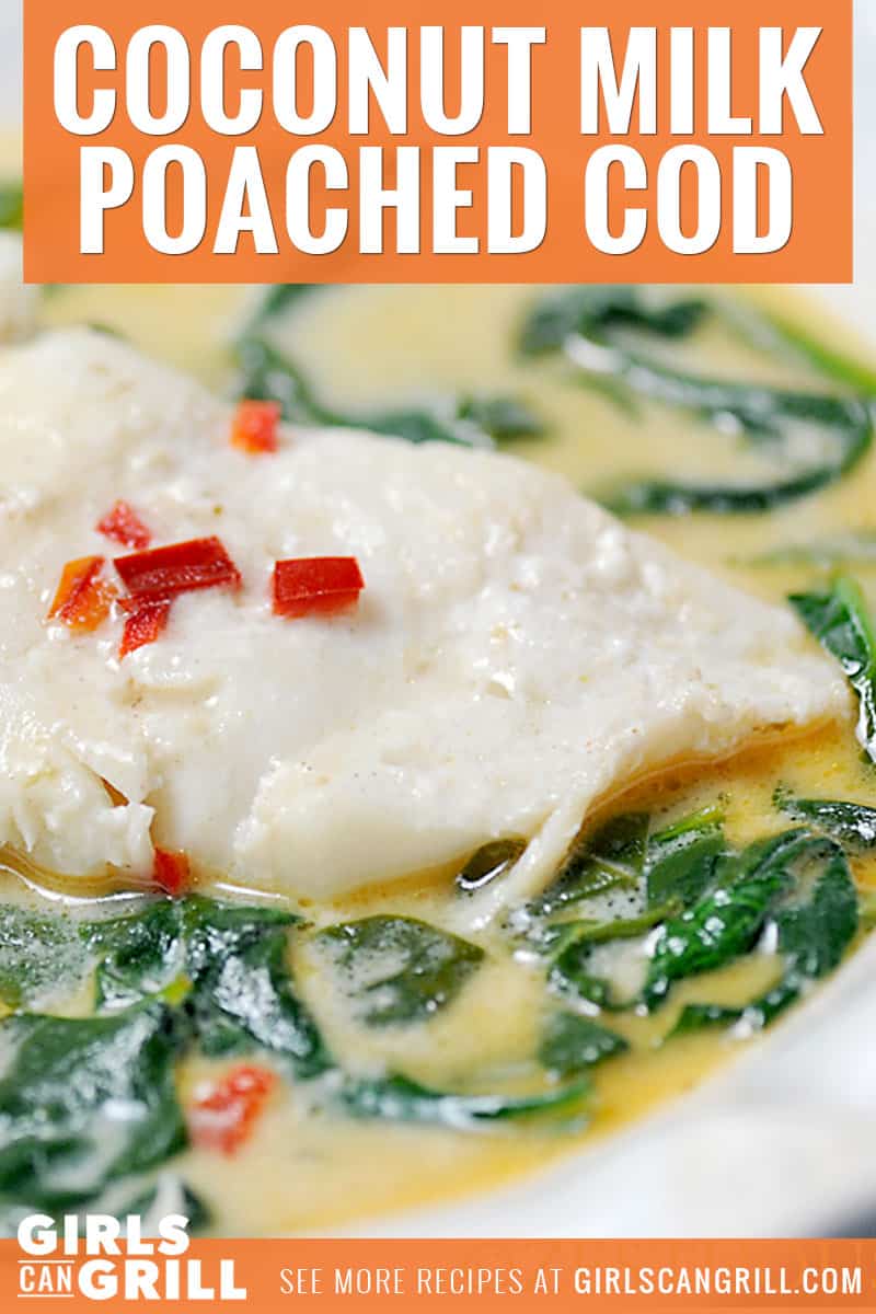 cod in coconut milk broth with spinach and fresno peppers