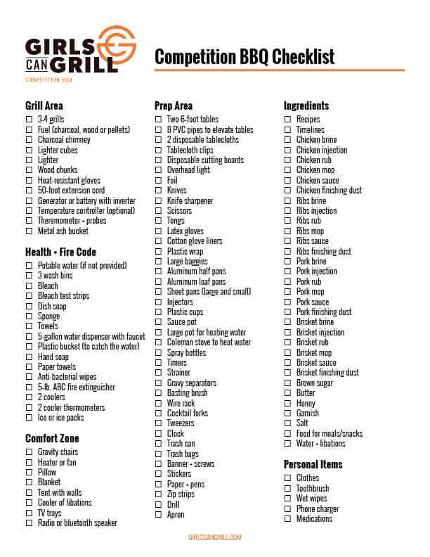 Competition Barbecue Checklist Girls Can Grill