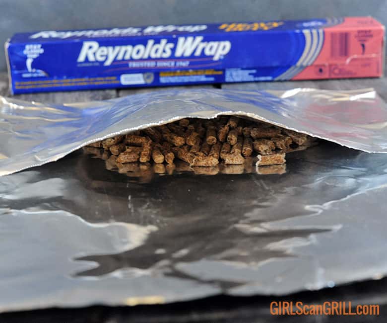 wood pellets tucked in foil pouch