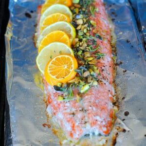 salmon on foil on the grill.