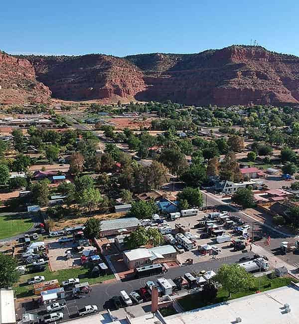 aerial view of bbq contest in Kanab, Utah