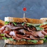 smoked homemade lunch meat - roast beef sandwich with lettuce