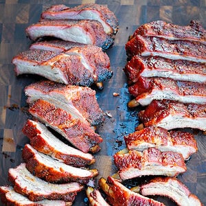 Sliced Smoked Baby Back Ribs.