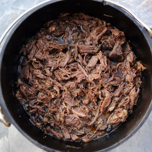 pot of smoked shredded beef