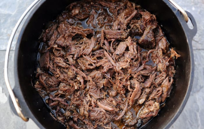 pot of smoked shredded beef