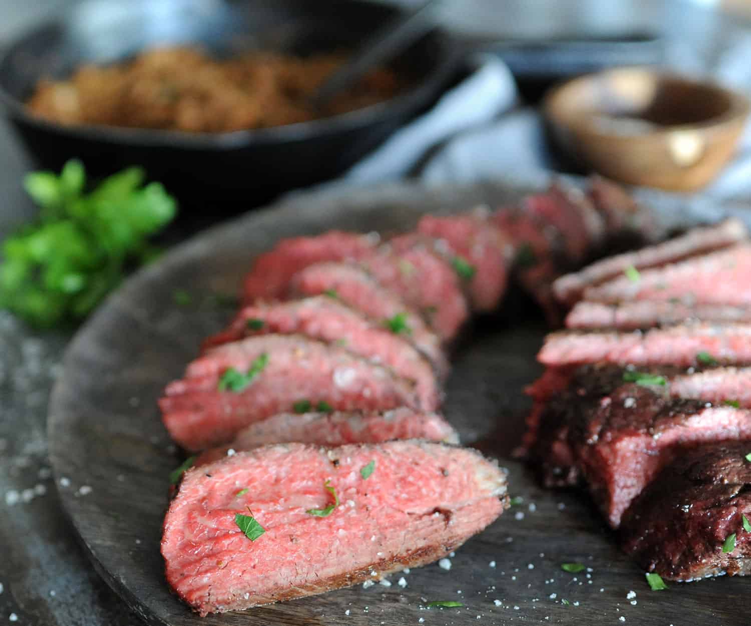 medium rare slice of tri tip steak