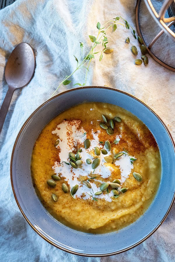 Bowl of butternut squash soup.