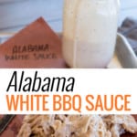 pulled turkey on platter with Alabama White Sauce