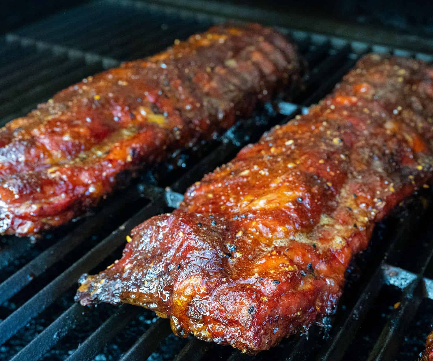 smoked pork ribs on grill