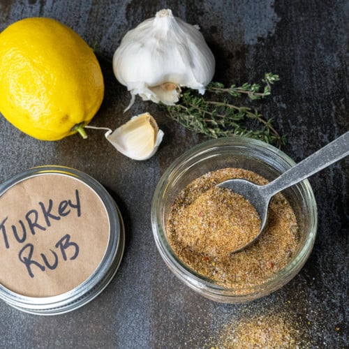 spoonful of turkey rub with lemon, garlic, thyme