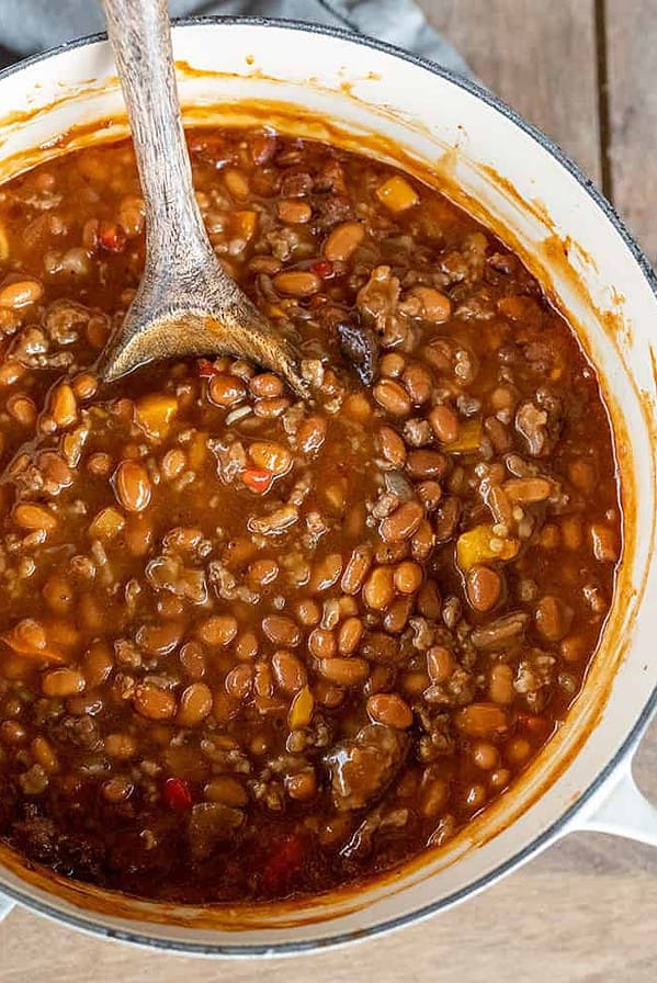 pot of baked beans.