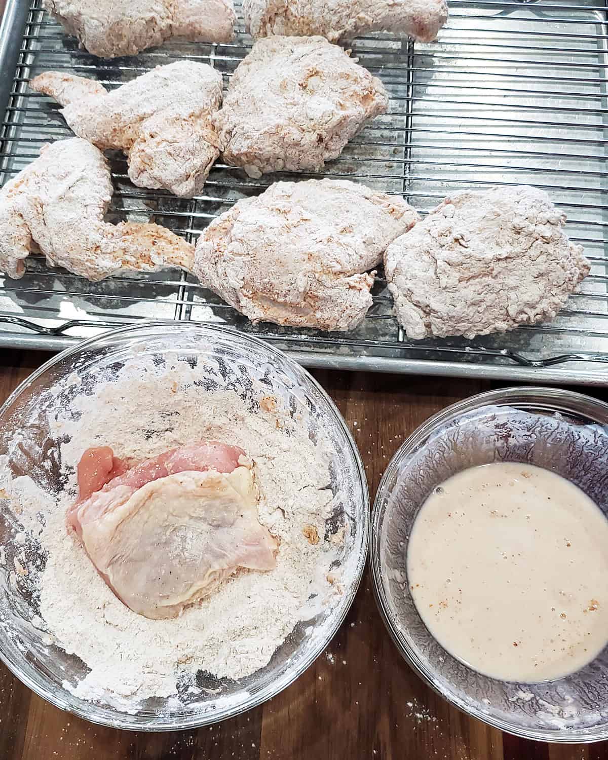 chicken dredged in flour.